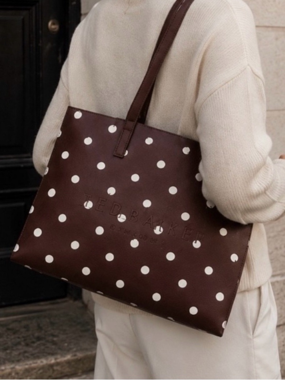 NWT | Ted Baker London Brown Polka Dot Large Tote Bag